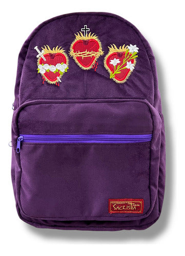 Mochila Sacristía Bordada Tres Corazones
