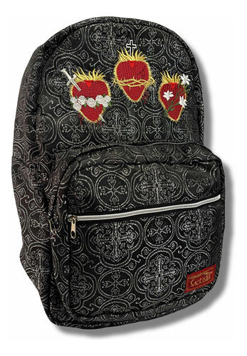 Mochila Sacristía Bordada Tres Corazones Barroca