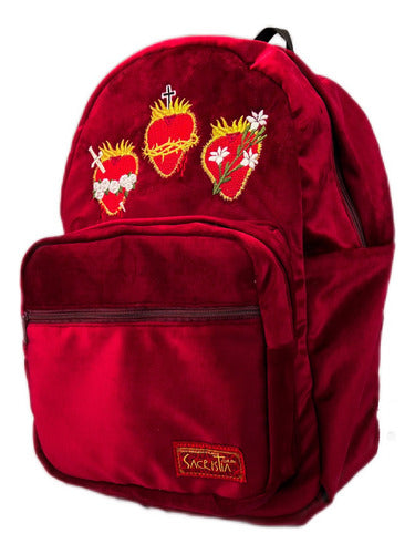 Mochila Sacristía Bordada Tres Corazones
