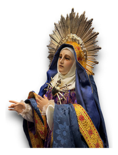 Virgen De Los Dolores Tallada En Madera 46cm Con Accesorios