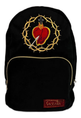 Mochila Mini Sacristía Bordada  Corazon De Jesus