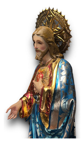 Sagrado Corazón De Jesús Estofado En Acabado Bruñido 126cm