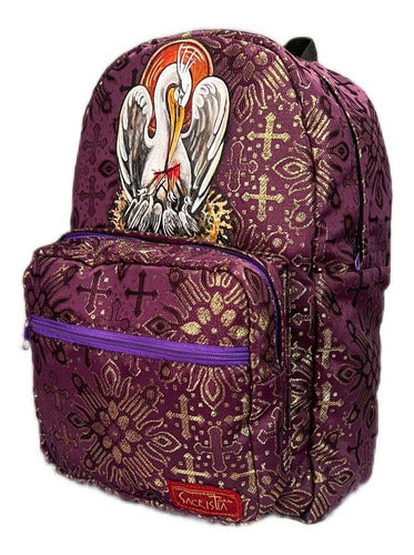 Mochila Sacristía Morada Símbolo Pelicano Cristiano