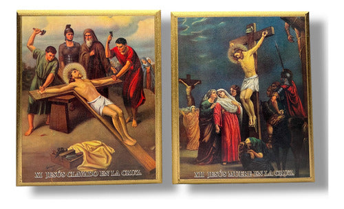 Juego De Viacrucis En Acabado Dorado 27cm X 22cm (15 Pzas)