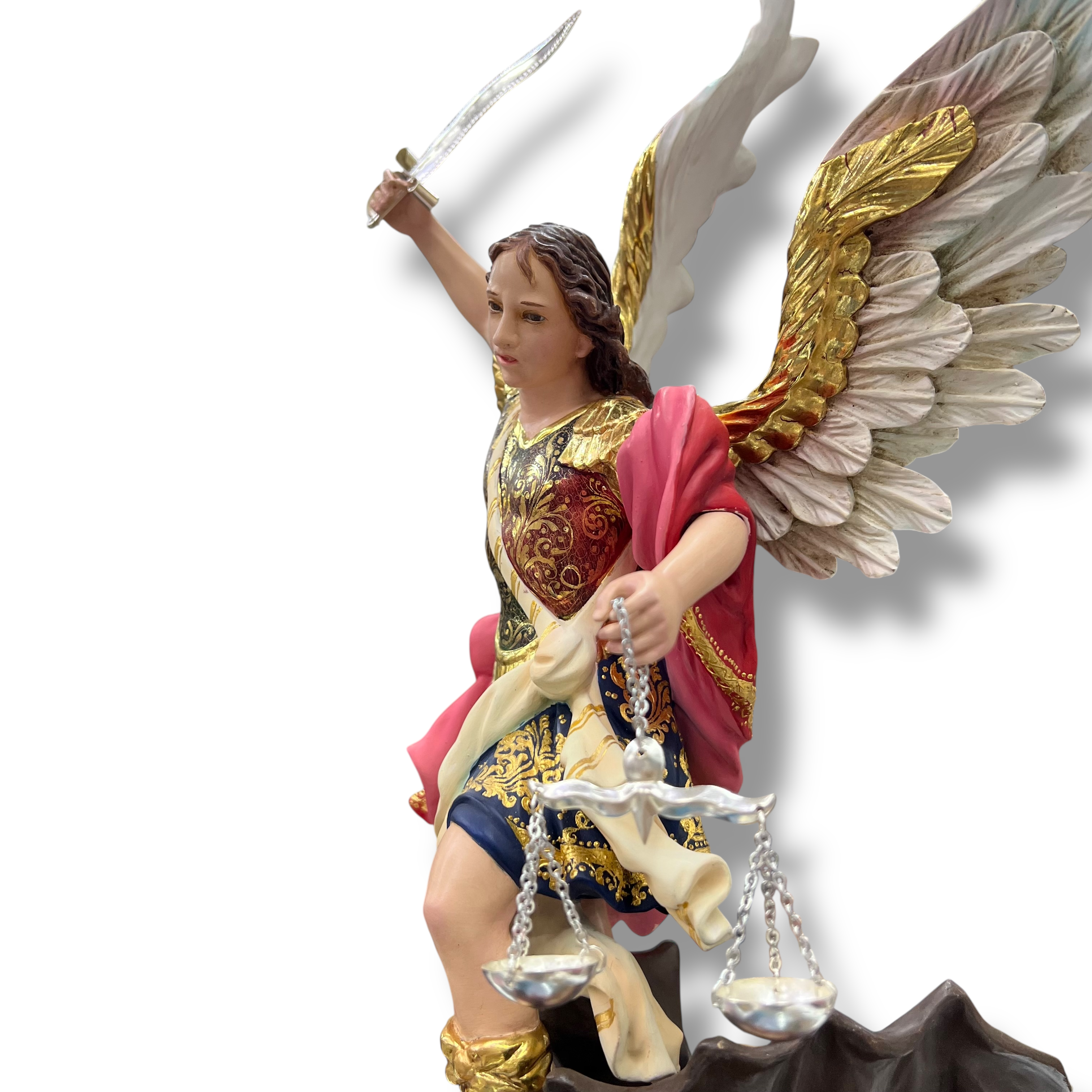 San Miguel Arcángel En Madera Decorado Con Oro Fino 50cm