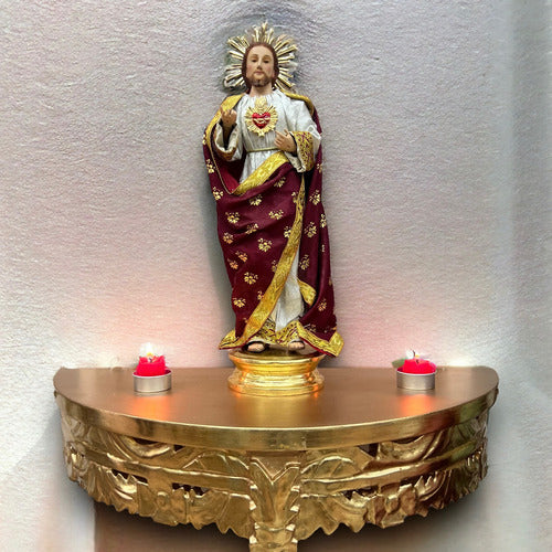 Repisa Tallada En Madera Recubierta De Hoja De Oro 50x23cm