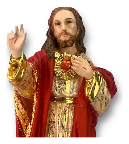 Sagrado Corazón De Jesus Talla En Madera Con Oro Fino 30cm