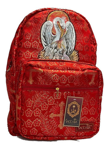 Mochila Sacristía Morada Símbolo Pelicano Cristiano