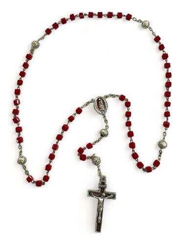 Rosario Guadalupano Y Niño De Atocha Cristal Rojo Con Rosas