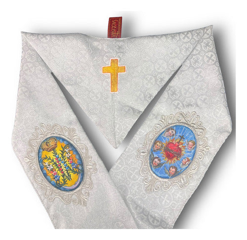Estola Sacerdotal Brocada Bordada, Pintada A Mano Plateada