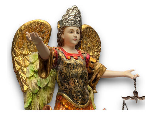 San Miguel Arcángel En Madera Estofado En Oro Fino 31cm