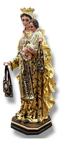 Virgen Del Carmen 130cm Estofada En Hoja De Oro