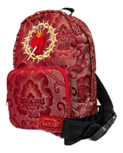 Mochila Mini Sacristía Bordada  Corazon De Jesus