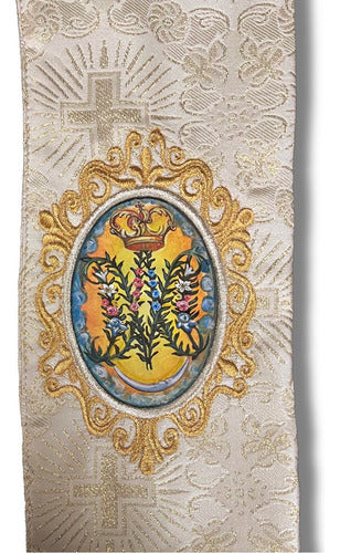 Estola Sacerdotal Brocada Bordada, Pintada Virgen Guadalupe