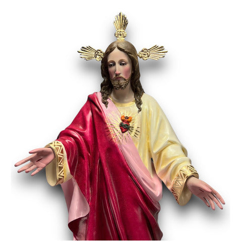 Sagrado Corazón De Jesús En Óleo Bruñido Con Potencias 138cm