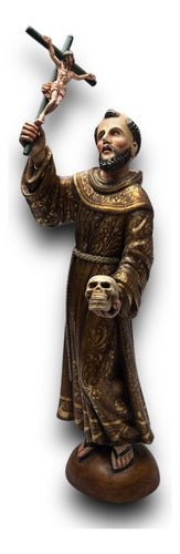 San Francisco De Asis Talla En Madera Con Hoja De Oro 30cm