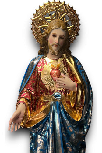 Sagrado Corazón De Jesús Estofado En Acabado Bruñido 126cm