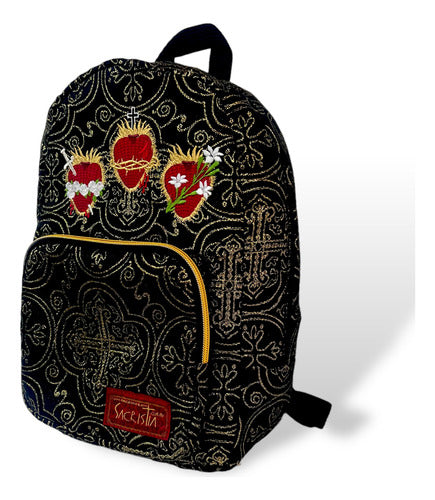 Mochila Mini Sacristía Bordada 3 Corazones