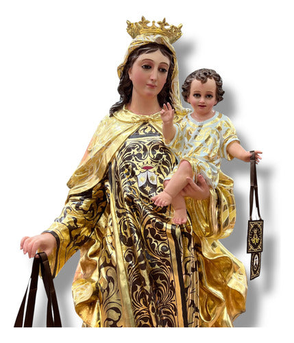Virgen Del Carmen 130cm Estofada En Hoja De Oro