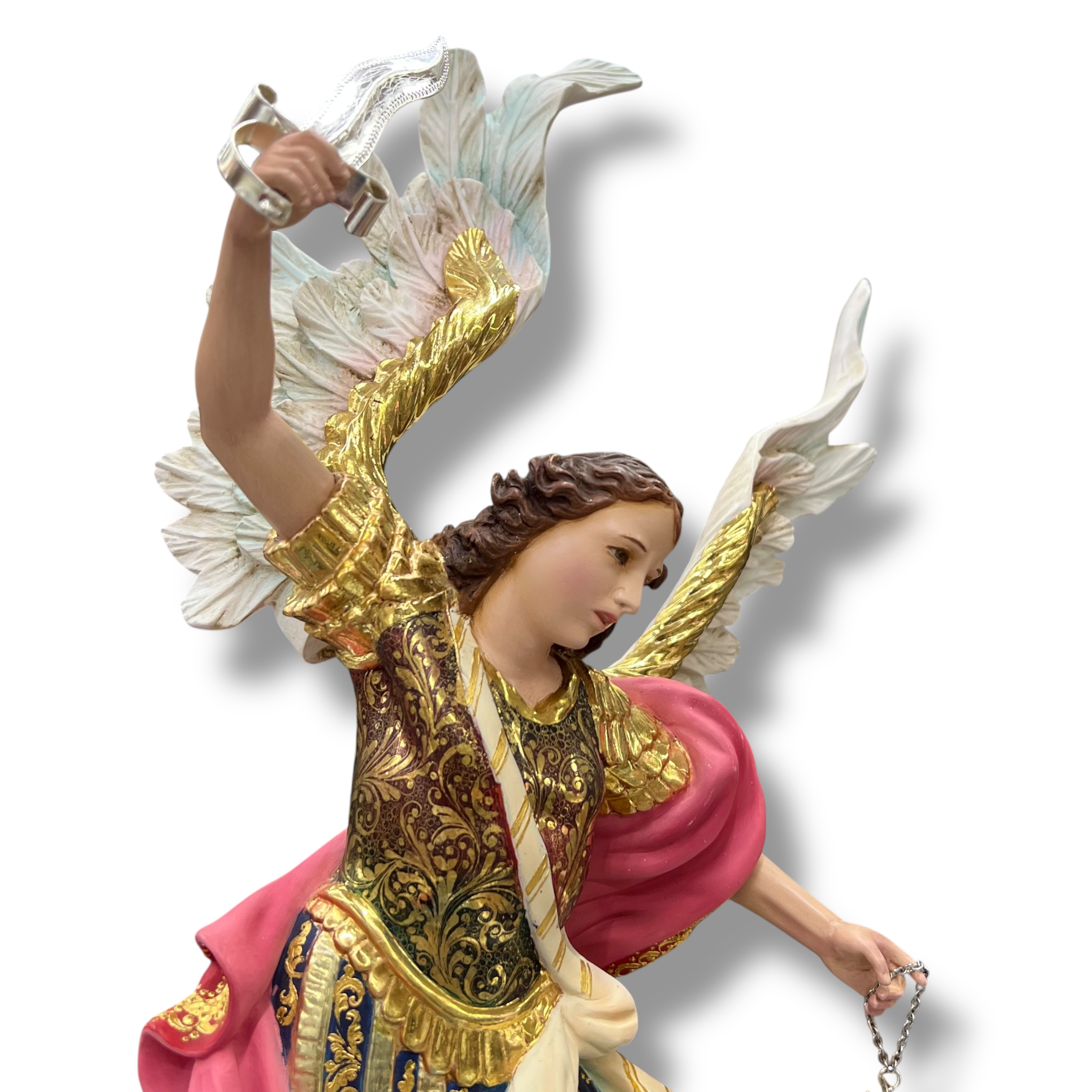 San Miguel Arcángel En Madera Decorado Con Oro Fino 50cm