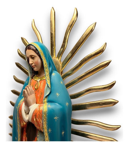 Virgen De Guadalupe En Madera Decorada Con Oro Fino 123cm