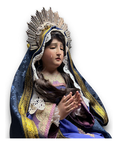 Virgen De Los Dolores Articulada Tallada En Madera 64cm
