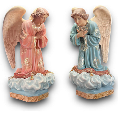 Par De Ángeles Custodios Finos Con Hoja De Oro Fina 69cm