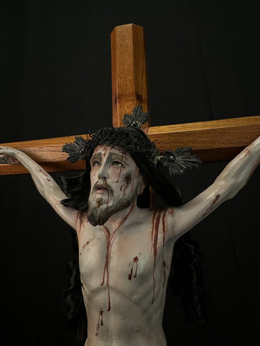 Cristo De Base Tallado En Cedro Rojo 58cm Con Accesorios