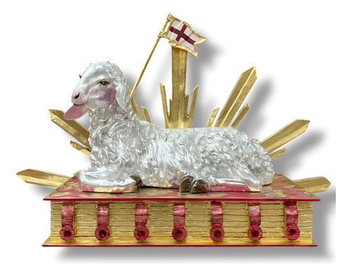 Cordero Pascual O Agnus Dei En Hoja De Oro Y Plata 80cmx50cm