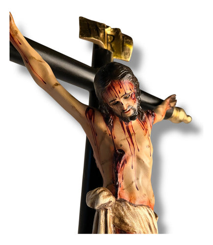 Cristo O Crucifijo De Base Decorado Con Hoja De Oro 74cm