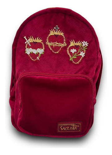 Mochila Mini Sacristía Bordada 3 Corazones