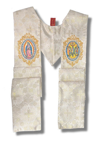 Estola Sacerdotal Brocada Bordada, Pintada Virgen Guadalupe