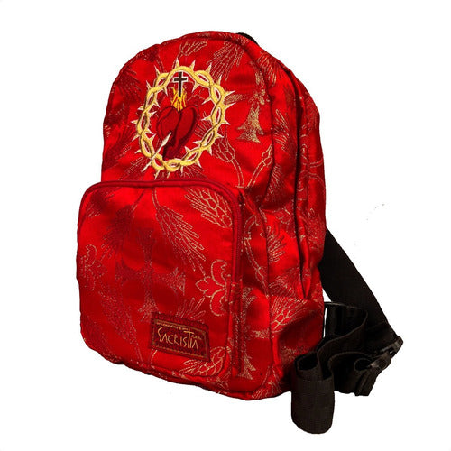 Mochila Mini Sacristía Bordada  Corazon De Jesus