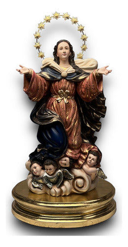 Asunción De La Virgen María En Madera Y Hoja De Oro 54cm