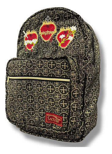 Mochila Sacristía Bordada Tres Corazones Barroca
