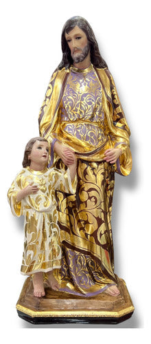 San José Con Niño Jesús Decorados En Hoja De Oro 85cm