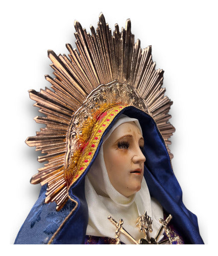 Virgen De Los Dolores Tallada En Madera 46cm Con Accesorios