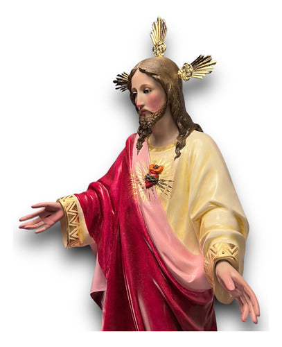 Sagrado Corazón De Jesús En Óleo Bruñido Con Potencias 138cm