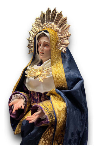 Virgen De Los Dolores Tallada En Madera Con Accesorios 34cm
