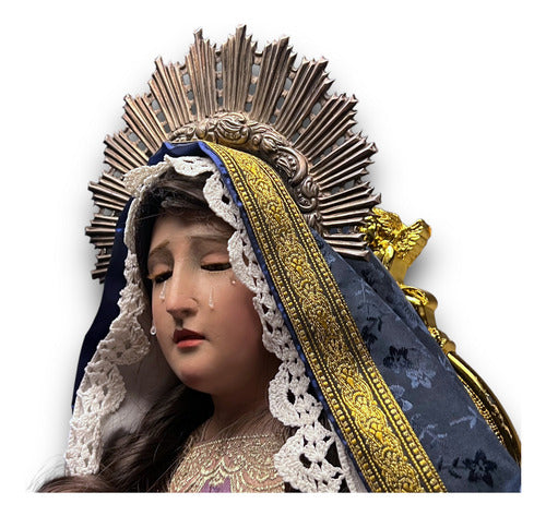 Virgen De Los Dolores Articulada Tallada En Madera 64cm