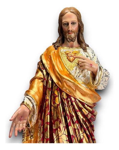Sagrado Corazón De Jesús Estofado Y Policromía Al Óleo 125cm