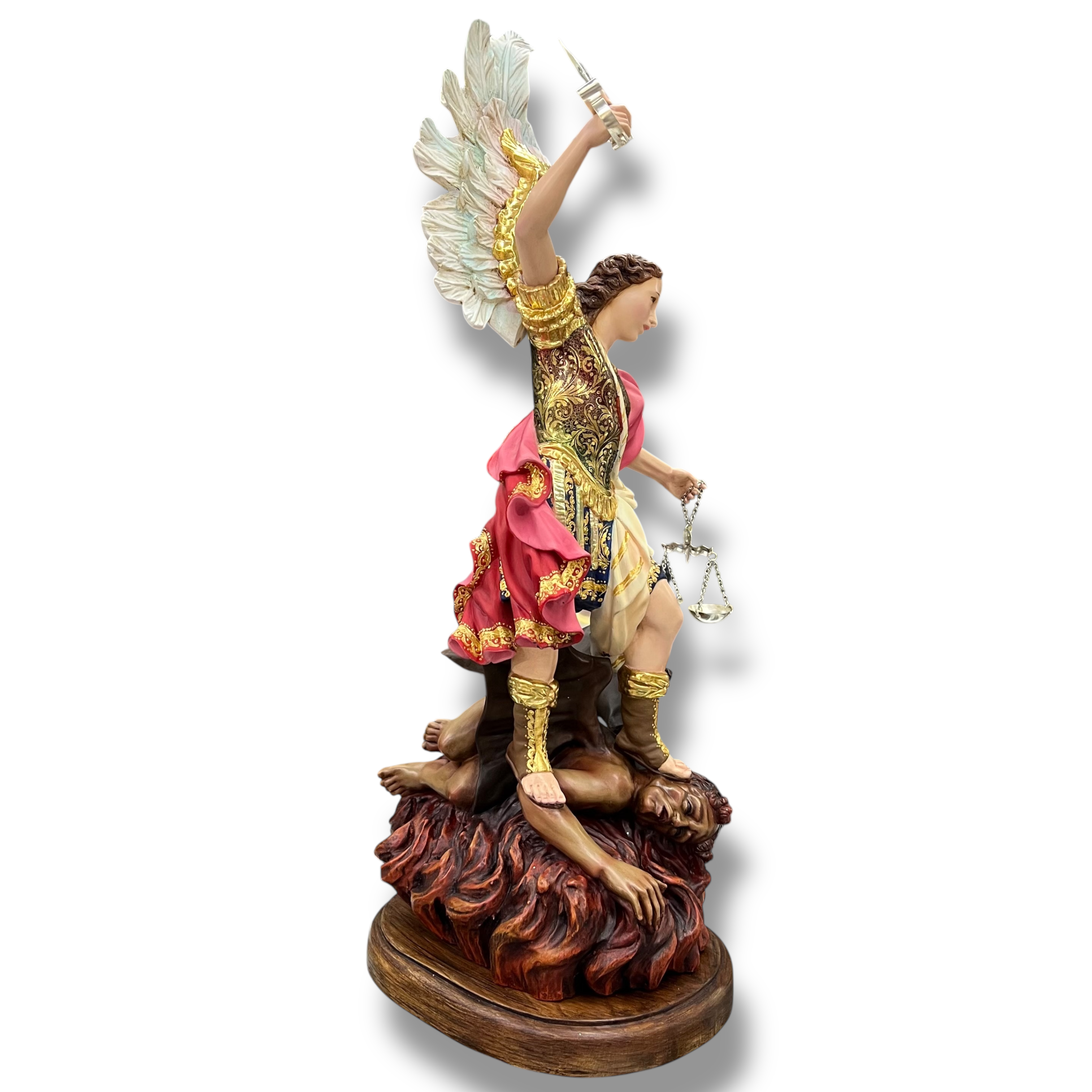 San Miguel Arcángel En Madera Decorado Con Oro Fino 50cm