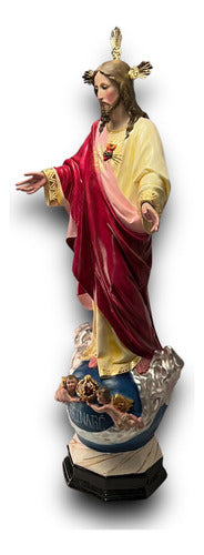 Sagrado Corazón De Jesús En Óleo Bruñido Con Potencias 138cm