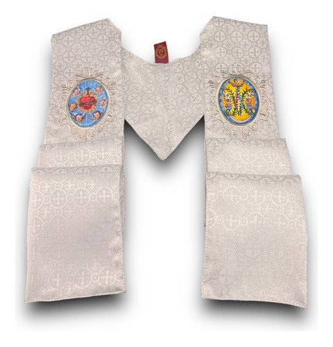 Estola Sacerdotal Brocada Bordada, Pintada A Mano Plateada