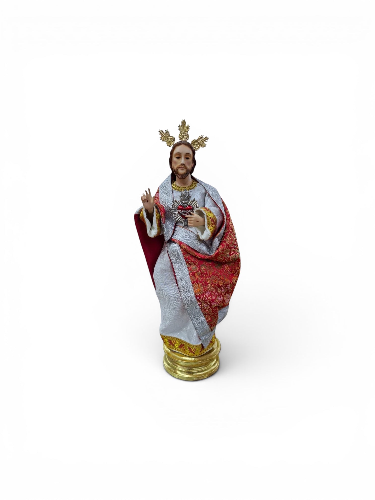 Sagrado Corazón De Jesús De Vestir Talla En Madera 31cm