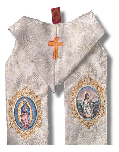 Estola Sacerdotal Brocada Bordada, Pintada Virgen Guadalupe