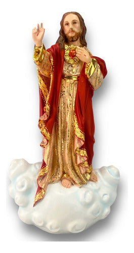 Sagrado Corazón De Jesus Talla En Madera Con Oro Fino 30cm