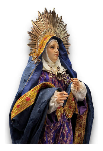 Virgen De Los Dolores Tallada En Madera 46cm Con Accesorios
