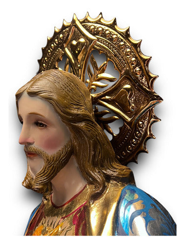 Sagrado Corazón De Jesús Estofado En Acabado Bruñido 126cm