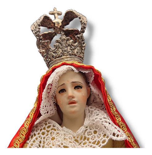 Virgen De Los Dolores Tallada En Madera Con Accesorios 57cm